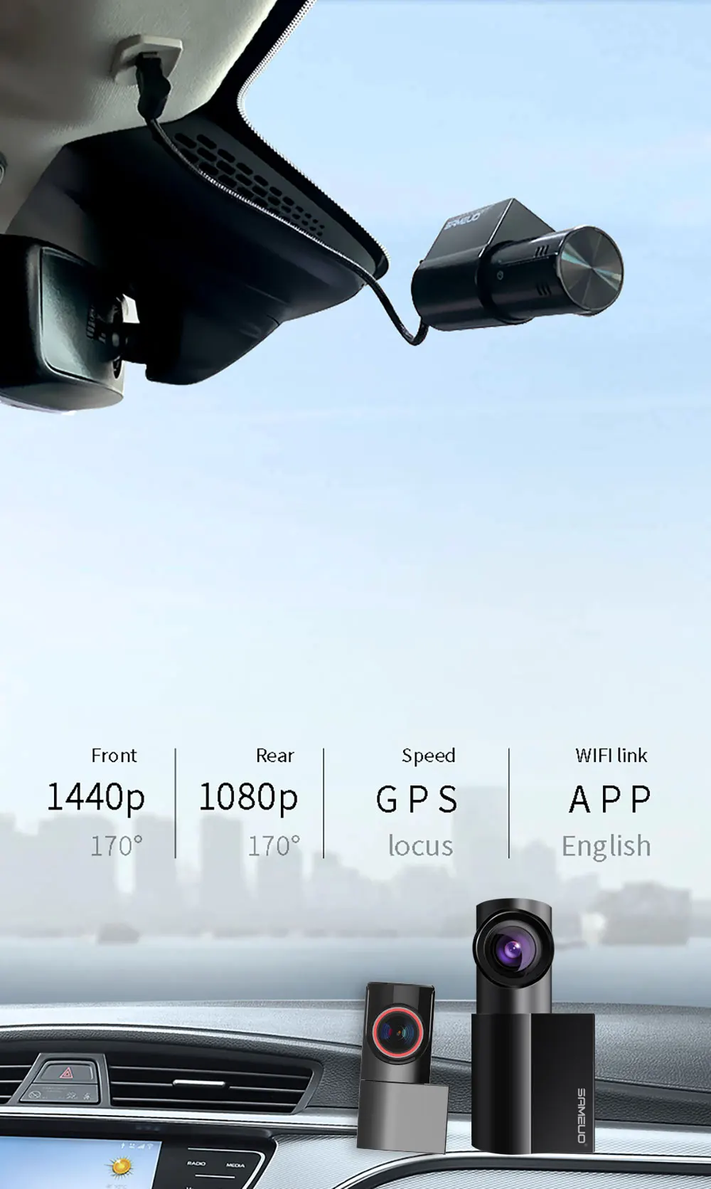 Dash Cam Front And Rear Auto Car Dvr Wifi Gps Camera Video Recorder