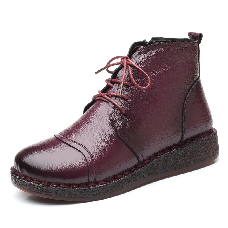 Skup GKTINOO jesienna koronka z prawdziwej skóry kobiet krótki but buty damskie 2019 zima krótki pluszowy antypoślizgowy boczny zamek błyskawiczny skórzane buty