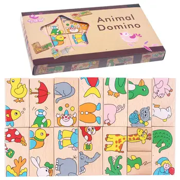 

15pcs/set Child Animal Domino Building Blocks Wooden Toys Infant Educational Toy Child Birthday Gifts