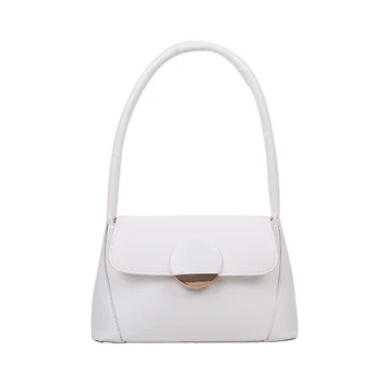 

Casual Solid Color PU Leather Women Handbag Totes Female Round Buckle Simple Shoulder Shopping Bags Travel Daily Flap Purse
