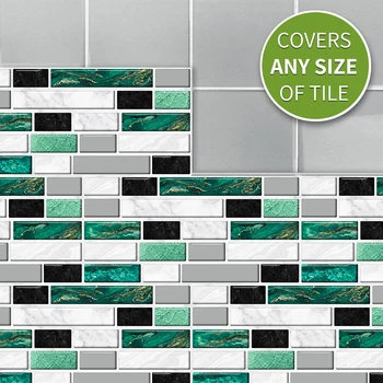 

9/27Pcs Green Agate Marble Bricks Stickers PVC Kitchen Bathroom DIY Self-adhesive Waterproof Wall Tile Bedroom House Decor
