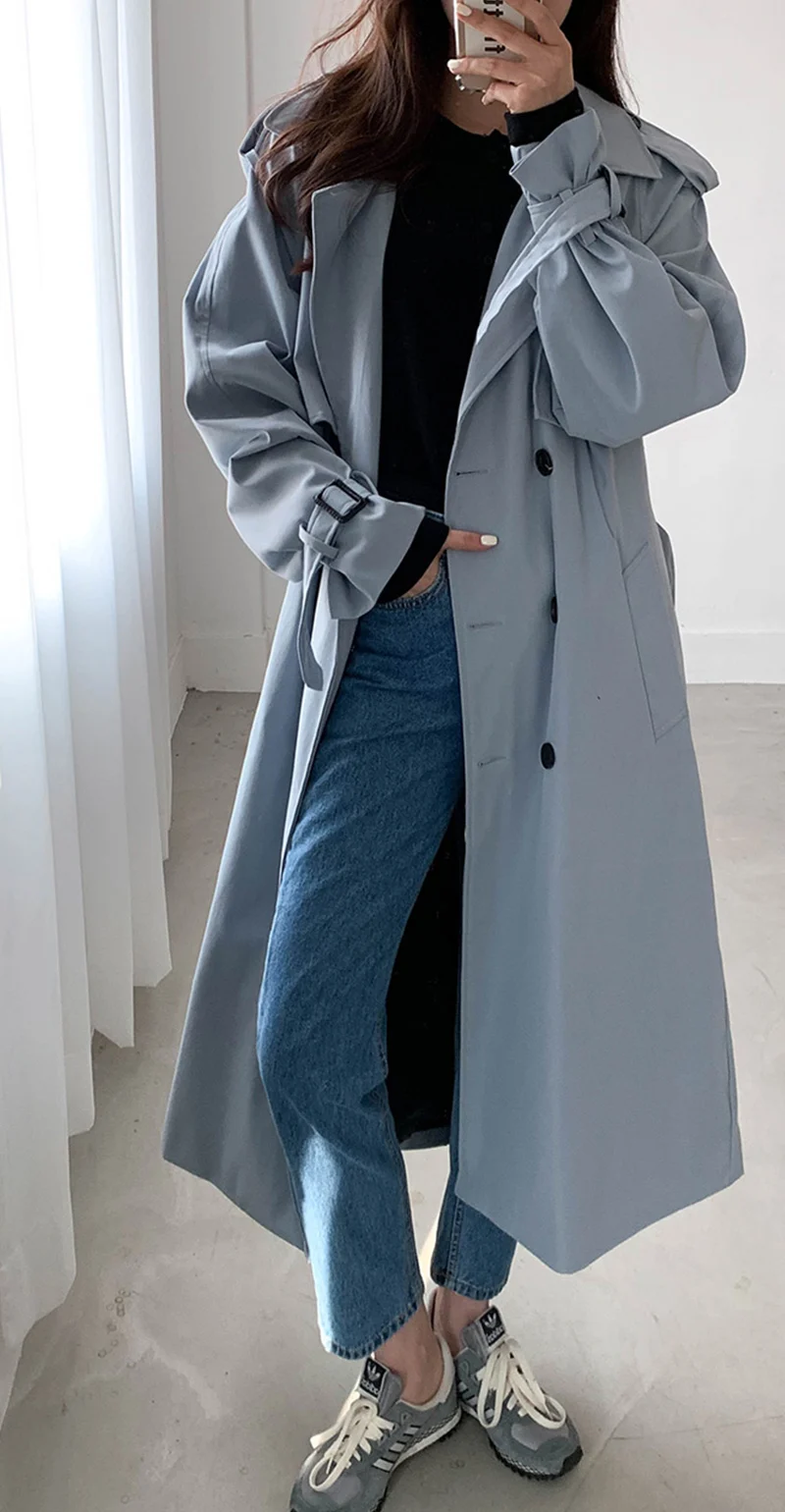 2022 Spring Autumn Russia Fashion Brand Women Long 100% Cotton Trench Coat Large Size Belted Raincoat Windbreaker Manteau Femme long puffer jacket