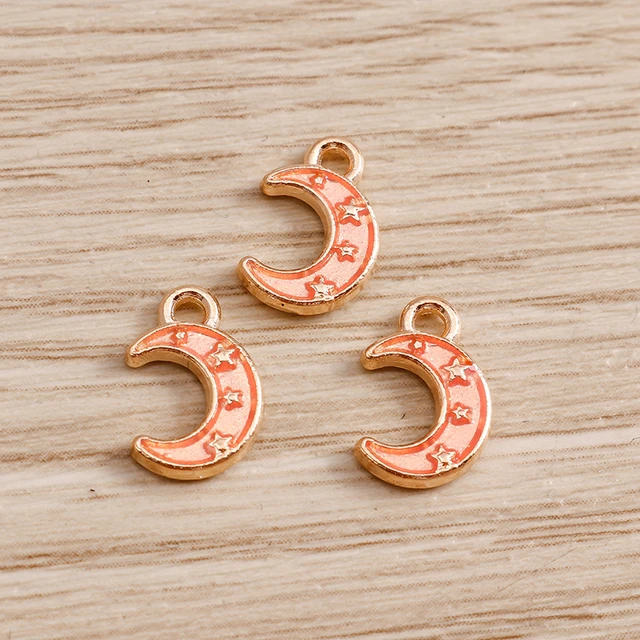 10pcs/lot Enamel Alloy Enamel Charms for Jewelry Making Cute Moon Star Sun Charms Pendant for DIY Necklaces Earrings Accessories Orange Color