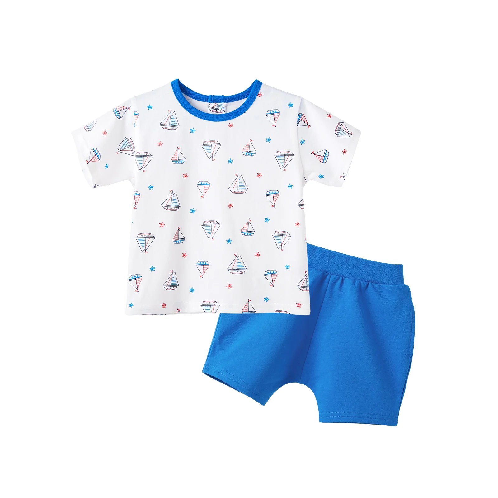 Pureborn Toddler Boy Shorts Set 2 Pcs Short Sleeve Cotton T-Shirt and Pants Star-Spangled Sailboat Summer Infant Clothes | Детская