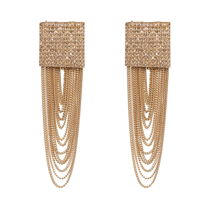 Pendientes Largos De Borlas Con Cristales - Plata 925, Colgantes Con Tachuela - Joyería Femenina Elegante