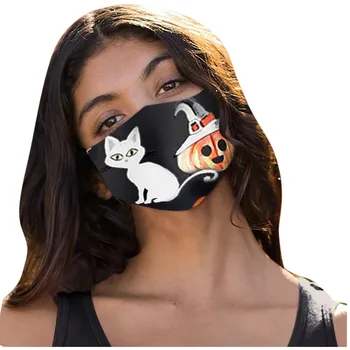 

1pc Adult Face Scarf 2pcs Filter Halloween Cartoon Cat Mascarillas Outdoor Washable Reusable Adjustable Mouth Cover Mascarillas
