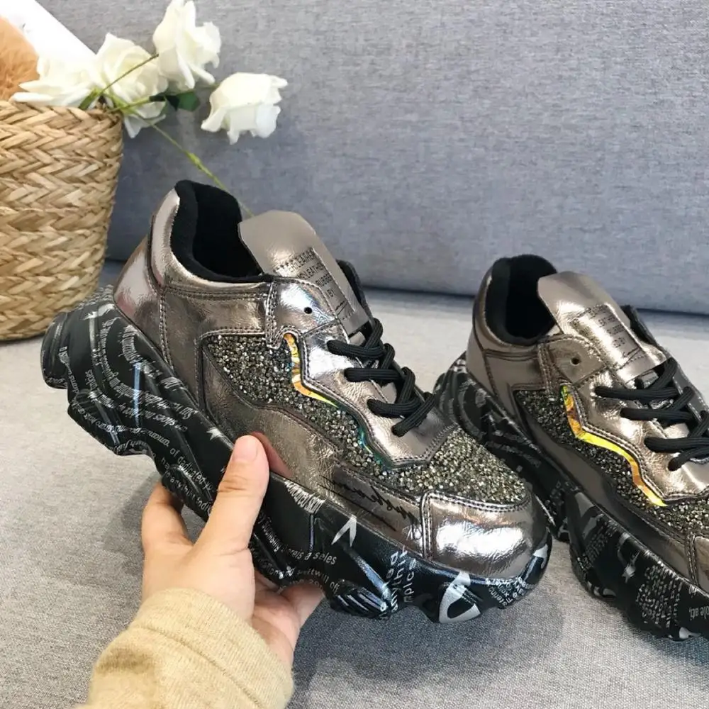 

Women's Sneakers Summer 2019 Shoes On Platform shoes Woman-shoes New Thick Sparkles Womens Heels Colorful Fashion PVC Fabric