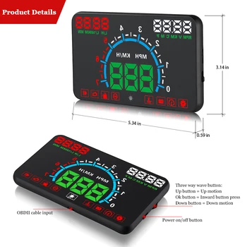 

E350 OBD2 Car Display 5.8 Inch Screen And Play Overspeed Alarm Consumption display projector