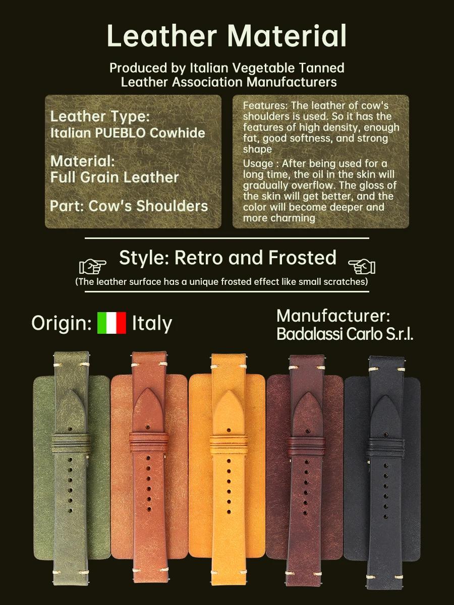 Luxury Leather Strap With Butterfly Buckle Accessories Bracelet Watchband Italian Vintage Cowhide Quick Release Watch Band