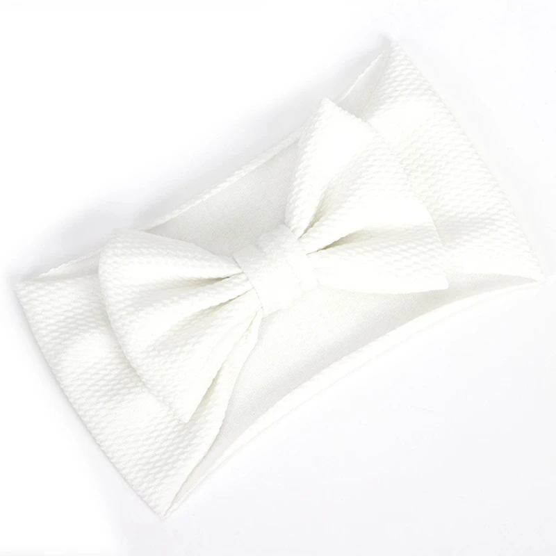 White Baby Knotted Headband Children Big Bow Wide Turban Girl Elastic Soft Waffle Fabric Hair Accessories Newborn Photography Props - Цвет: White