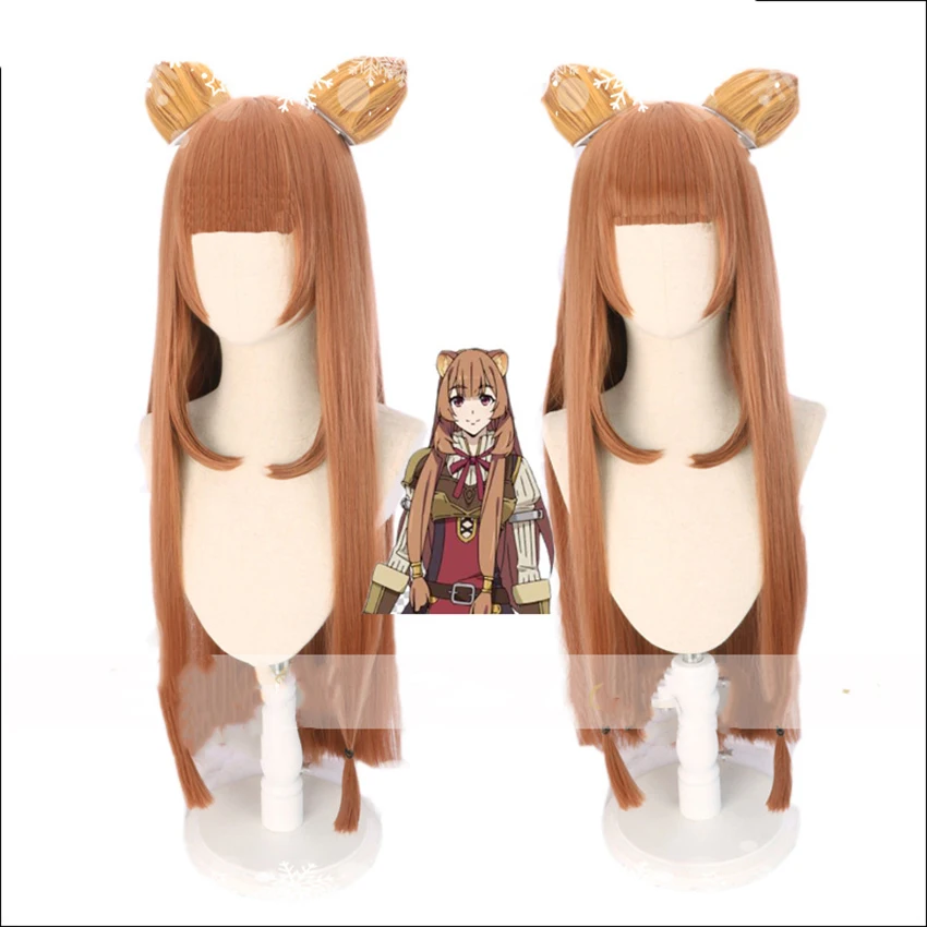 

Anime Cosplay The Rising of The Shield Hero Raphtalia Carnival Halloween Costume for Women Party Straight Brown Wig With Ear
