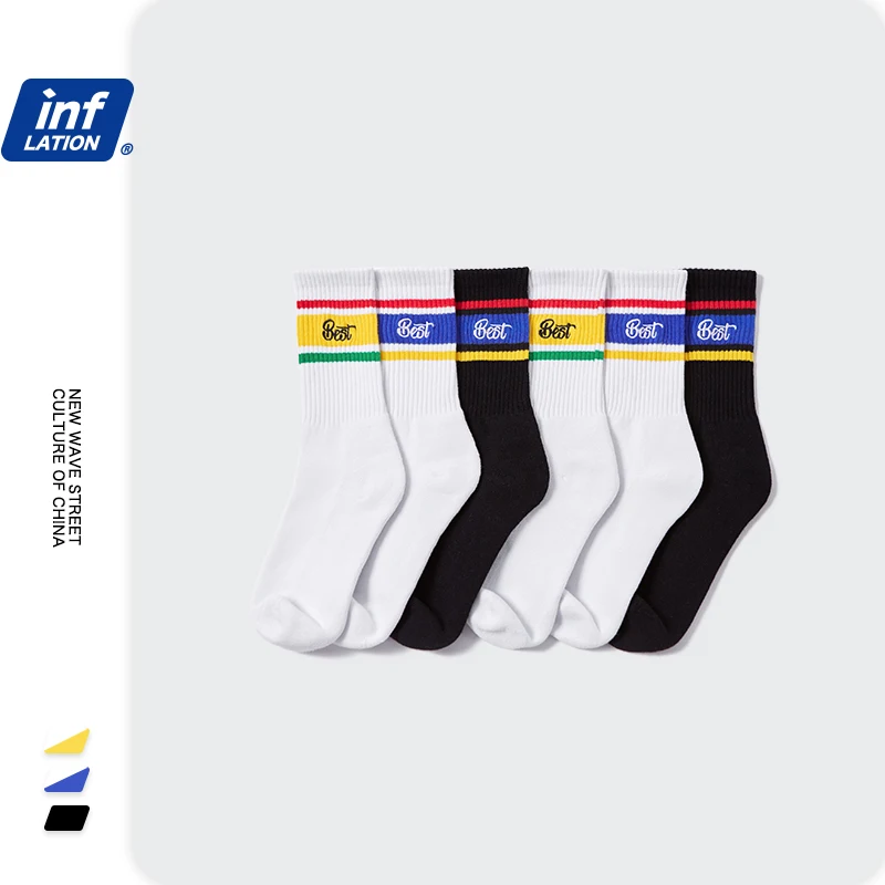 INFLATION Color Block White Soft Mens Long Socks Winter Thick Warm