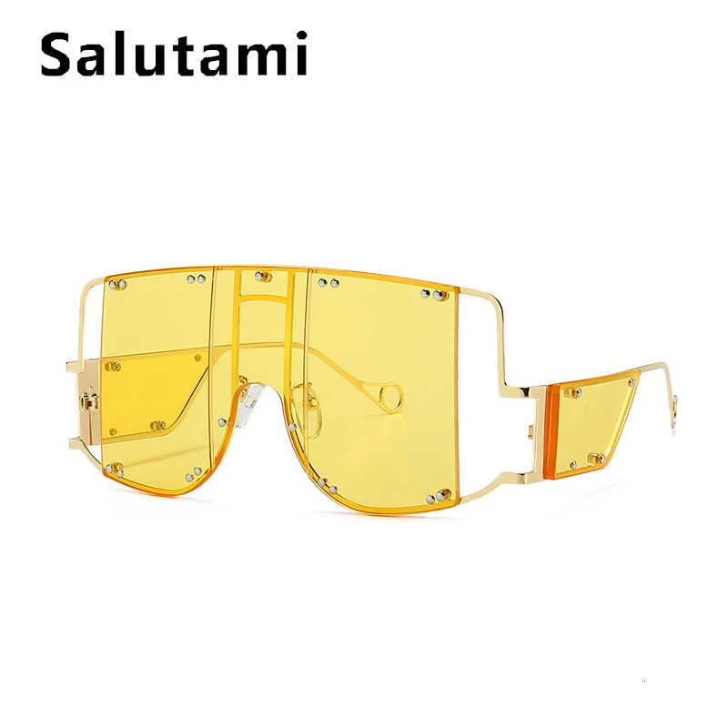 Женские брендовые солнцезащитные очки в стиле панк с заклепками, Модные Винтажные Солнцезащитные очки больших размеров с полой оправой, крутые мужские солнцезащитные очки