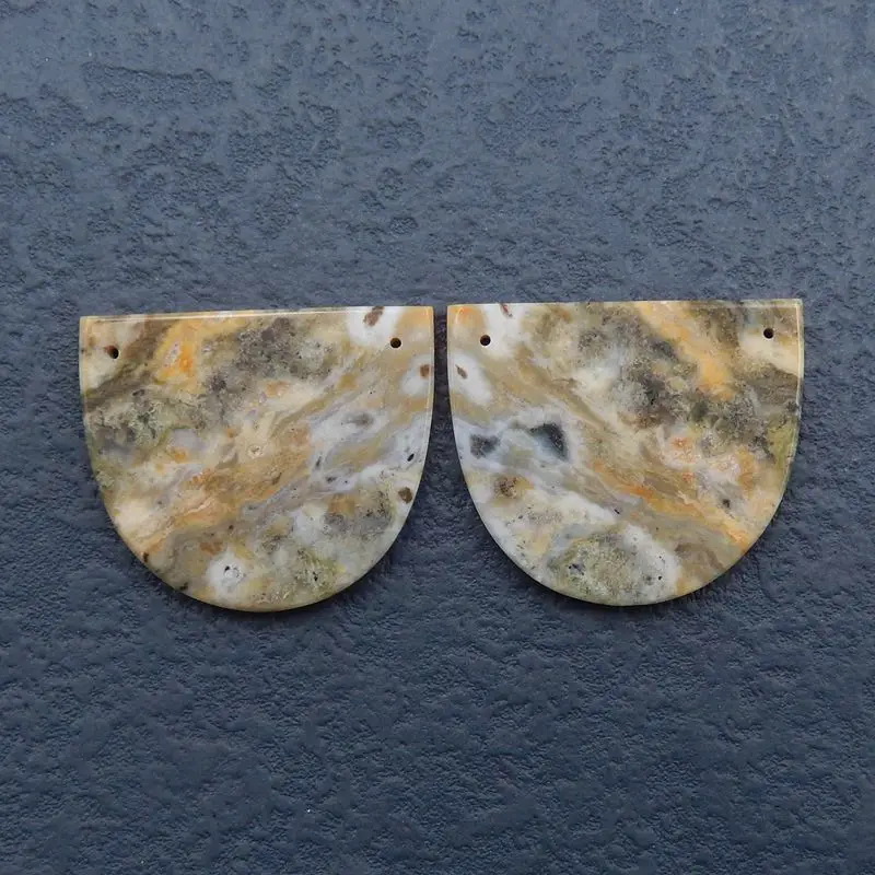 

Natural Stone Ocean Jasper Double Holes Earrings,35x30x3mm,14g Semiprecious Stone Fashion Women Earrings Accessories