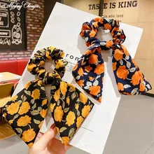 

Fashion Retro Floral Single Printed Hair Scrunchie For Women Hair Scarf Bow Elastic Rubber Ropes Girls Hair Tie Hair Accessories