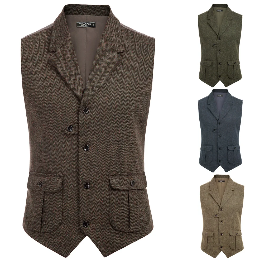  Men's vest coat Casual Stylish Notch Lapel Handkerchief Hem Vest Coat With Pockets summer autumn fo