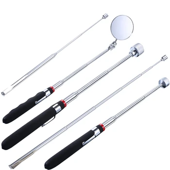 

5 Pieces Magnetic Pick-Up Grabber Tool Including 15 Lb/ 10 Lb/ 3 Lb/ 1 Lb Pick-Up Rod and Round Inspection Mirror,Telescoping Ha