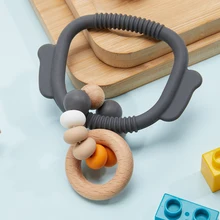 1pc grânulos de silicone de grau alimentício mordedor mastigando pulseiras personalizadas produtos de cuidados com o bebê dentição de madeira brinquedos bpa livre mordedores do bebê
