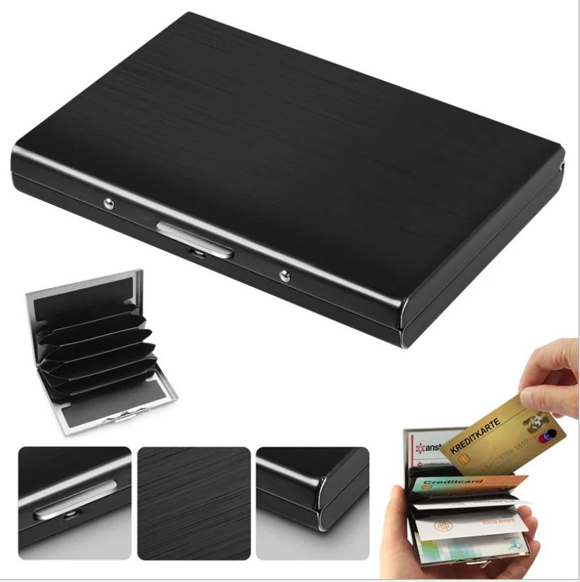 

Titanium stainless steel card holder RFID credit card box black gold silver bank card box metal card package id card holder