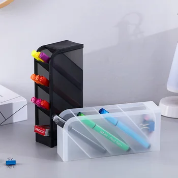 

Multi-function 4 Grid Desktop Pen Holder Office School Storage Case Clear White Black Plastic Box Desk Pen Pencil Organizer