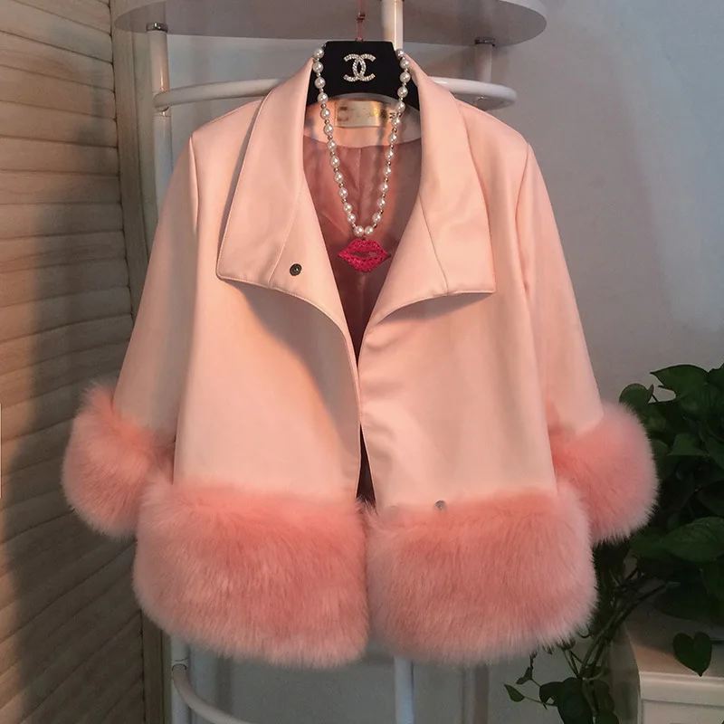 Винтажная меховая кожаная куртка из искусственного меха для женщин, на пуговицах, с поясом, зимние женские теплые пальто, искусственная кожа, толстая верхняя одежда, женские пальто L0163