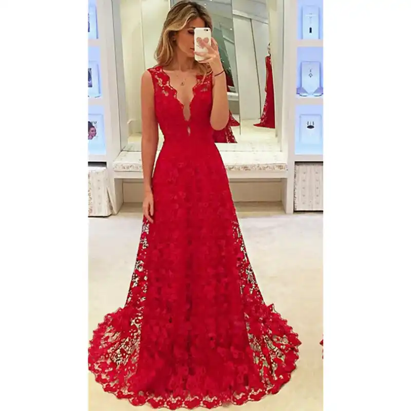 womens red maxi dress