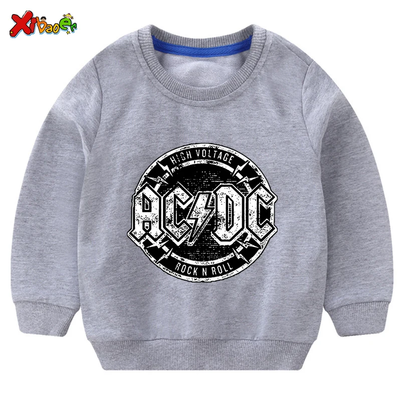 Свитер для мальчиков; белый осенний свитер для детей; ACDC хлопковый пуловер; пуловер с принтом; топы Для детей-подростков; футболка с длинными рукавами