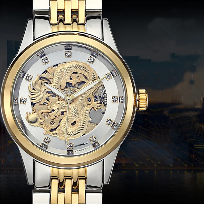 

2020 Wlisth automatic mechanical watch luxury brand gold men skeleton watch men stainless steel strap waterproof relojes hombre