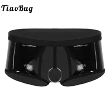Горячее предложение, сексуальное мужское нижнее белье из лакированной кожи, с открытой промежностью, с низкой посадкой, эластичная резинка на талии, с отверстием для пениса, металлические кольца, трусы, трусы