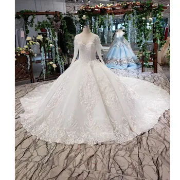 شراءBGW HT4228 فساتين زفاف فاخرة كم طويل س الرقبة مفتوحة الظهر الكرة ثوب الزفاف حتى الثياب 2020 تعزيز Vestido De Noiva