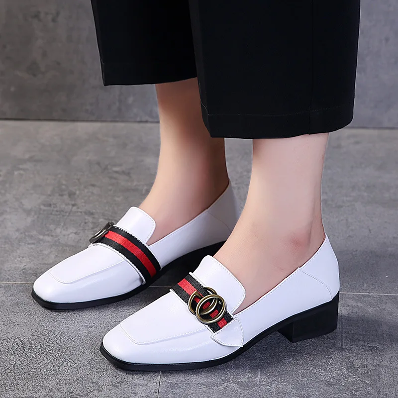

2019 Spring New Style Flat Square Head Foot Covering Shoes England Vintage Chunky-Heel Double Purpose Small Leather Shoes