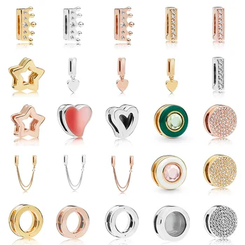 

925 Sterling Silver Reflections Clip Charms Round Crystal With Crown Heart Beads For Women 925 Original Pandora Bracelets