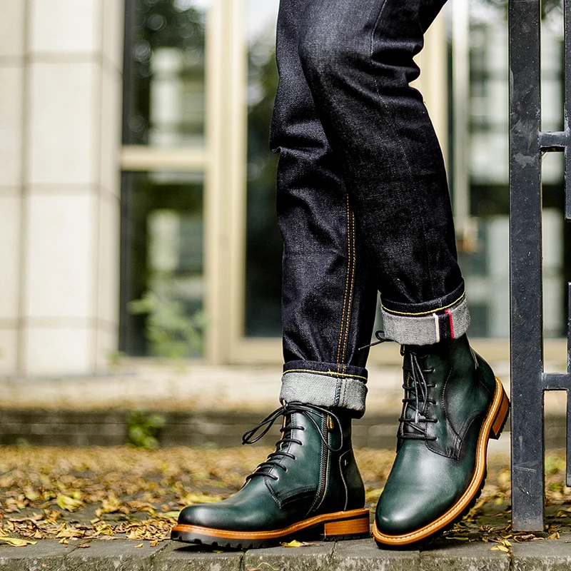 

2020 Original Handmade Genuine Leather Men's Casual Martin Lace Up Rubber with wood outsole Winter Boots Free Shipping G017-5