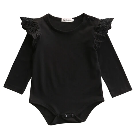 Детский комбинезон; цельнокроеный комбинезон для новорожденных; одежда для маленьких девочек; кружевной комбинезон; спортивный костюм - Цвет: Черный