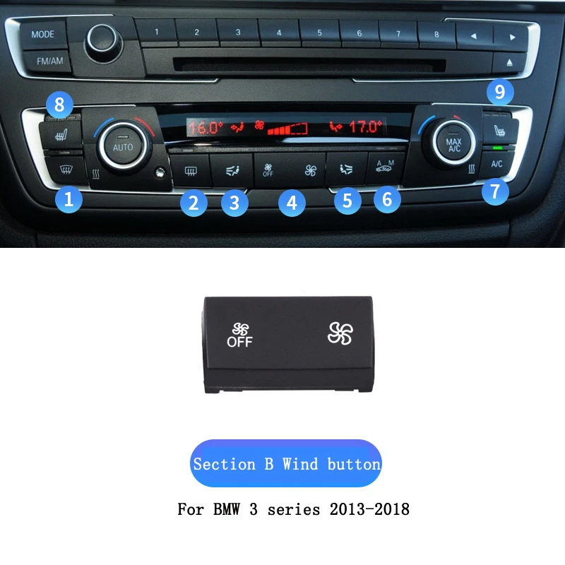 Кнопка кондиционера аудио CD цифровой переключатель подогрева сиденья ручка крышки для BMW 3 серии F35 318 - Цвет: Оранжевый
