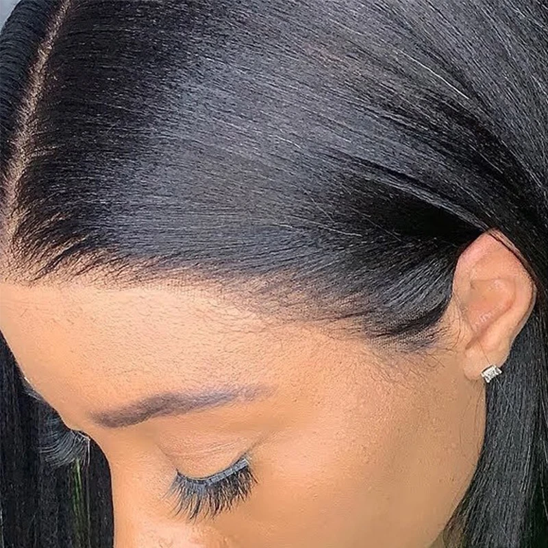 Yaki Peruca de Cabelo Humano Curto Bob Yaki em Linha Reta Dianteira do Laço Perucas de Cabelo Humano com o Cabelo do Bebê 13x6 Profundo Parte Dianteira do Laço Perucas Remy 2 Apliques com cabelo humano