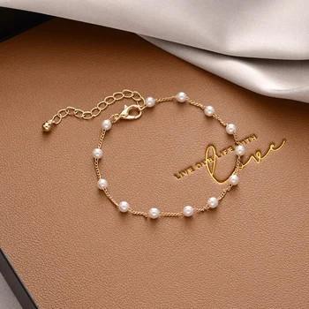 

2020 New Elegant Imitation Pearl Charm Bracelets For Women Gold Color Layered Chain Bracelet Jewelry