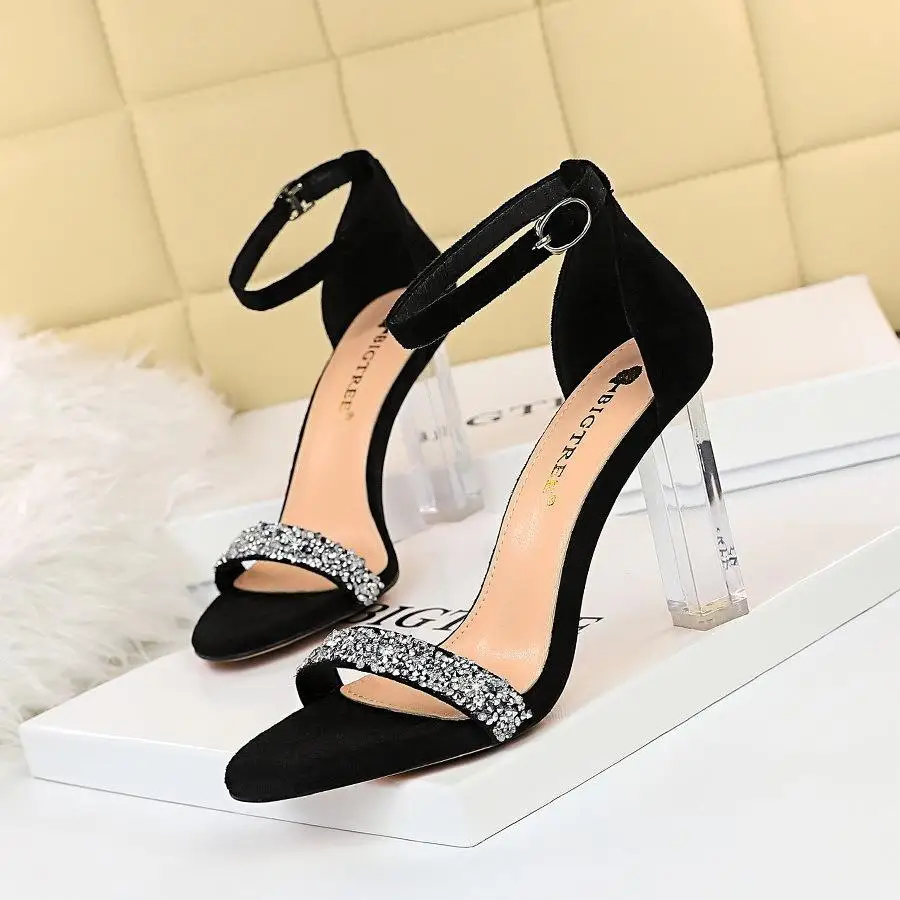 

Sexy Summer New Women's High Heels Transparent Heels Ultra High Heels Sequins Rhinestone One Line Sandals Fashion Trend