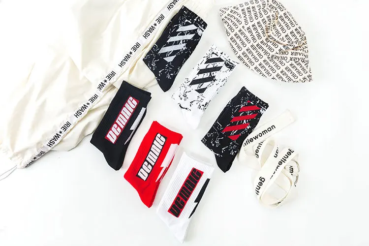 Harajuku Men's Sock ship hop Cool Funny Skate Socks New Fashion personality lightning letter Casual Men Long Crew Cotton socks