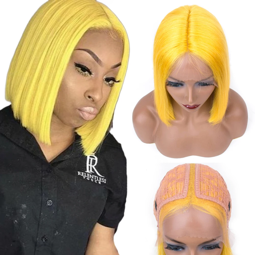 

Pre Colored Human Hair Wigs Bob Lace Front Wigs T-Shape Deep Part Short Human Hair Wigs For Women Brazilian Remy Hair 12 Inch