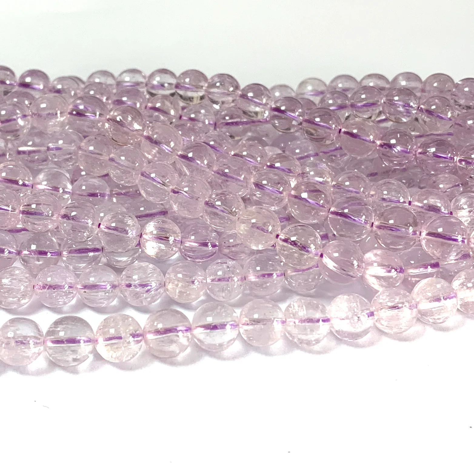 Veemake Natural Genuine Clear Purple Kunzite Spodumene Cat's Eye Round Loose Gemstone Beads 7mm 7.8mm 4