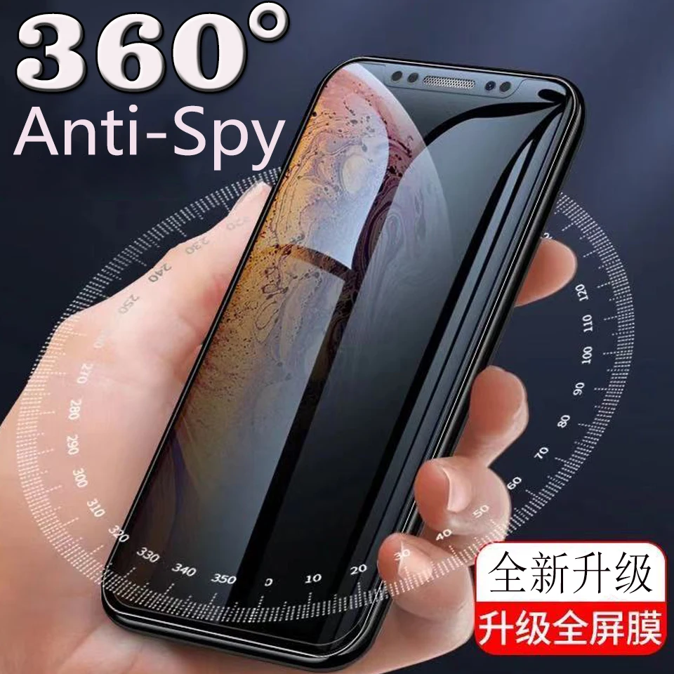 10Pcs 360°Full Cover Private Screen Protector For iPhone 11 12 Pro Max X XR XS MAX 13 Pro Anti-spy Tempered Glass Privacy Film