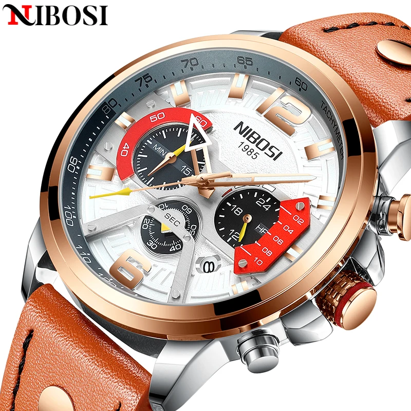 

2021 NIBOSI Watch For Men Retro Fashion Leather Wristwatch Quartz Watchs Men Waterproof Sport Chronograph Relogio Masculino