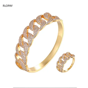 

Luxury 2PCS Dubai Bangle Ring Set Fashion Jewelry for Women Wedding Engagement Bridesmaid Jewelry Bangles Gold
