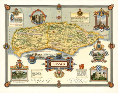 

SUSSEX 1945 PICTORIAL MAP METAL TIN SIGN VINTAGE METAL POSTER PLAQUE
