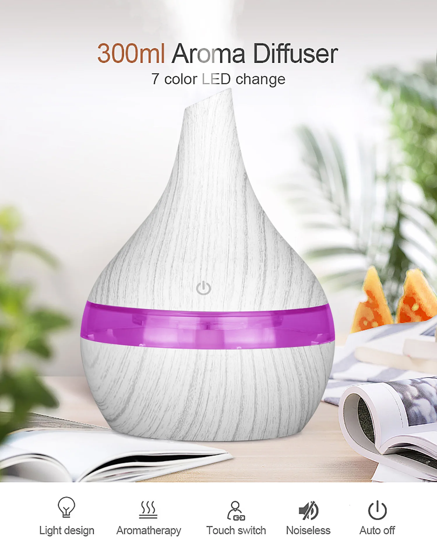 

3-in-1Electric Humidifier Essential Aroma Oil Diffuser Ultrasonic Air Humidifier 300ml USB Mini Mist Maker LED Light For