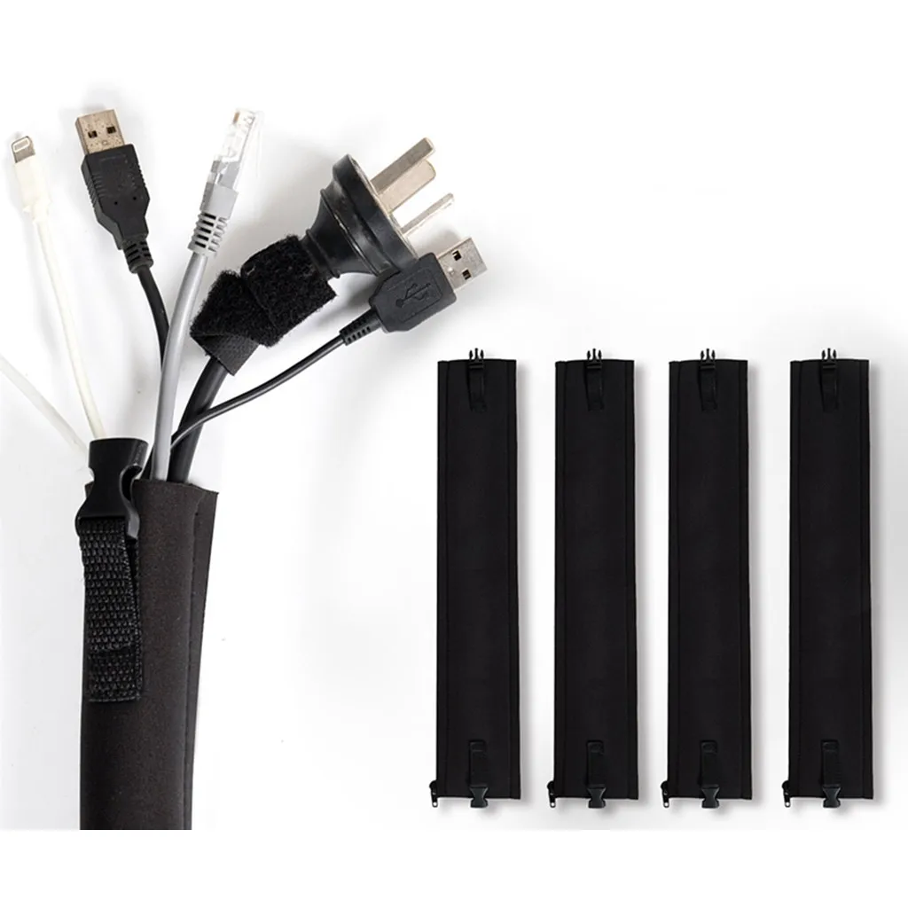 4 Pieces Cable Management Organizer Neoprene Sleeve Wire Cover Zipper Buckle
