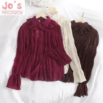 

Casual Vintage Peter Pan Collar Womens Tops And Blouses Ladies Sweet Kawaii Long Sleeve Chiffon Solid Kimono Shirts Blusas Mujer