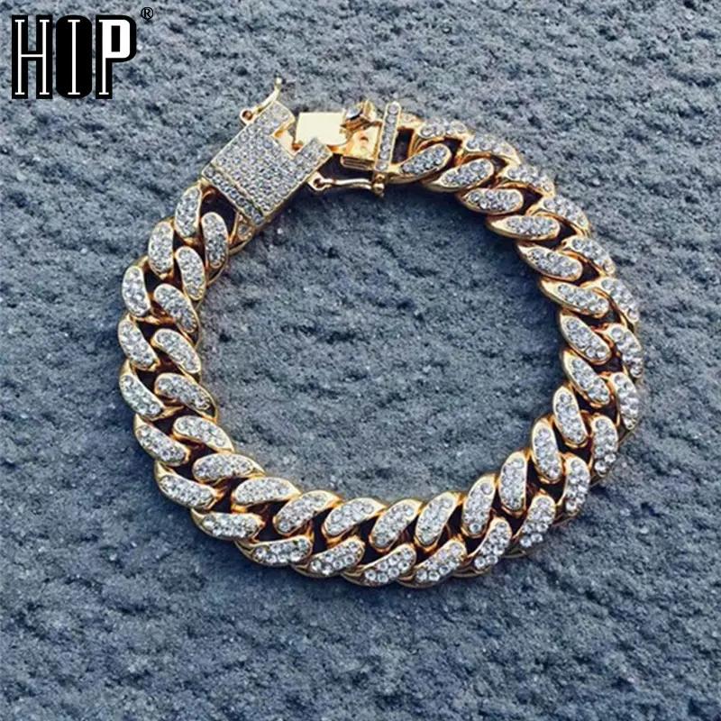 Хип-хоп, полная AAA, Bling, кубинская цепочка, Iced Out, мужской браслет, стразы, циркон, проложили, золотые, серебряные браслеты для мужчин, ювелирные изделия
