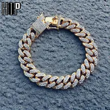 Хип-хоп, полная AAA, Bling, кубинская цепочка, Iced Out, мужской браслет, стразы, циркон, проложили, золотые, серебряные браслеты для мужчин, ювелирные изделия